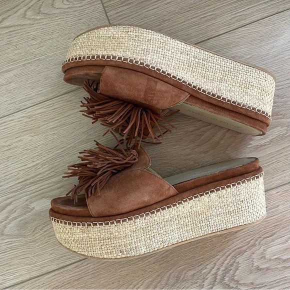 Stuart Weitzman Wiggleroom Suede Leather Fringe Espadrille Wedge Platform Sandal - Picture 3 of 14